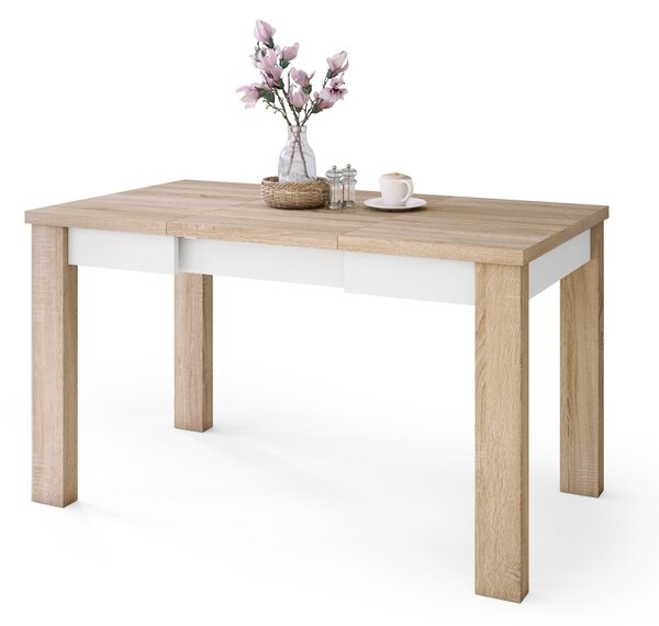 Mazzoni FONTE Stejar Sonoma / Alb Mat - MASĂ CLASICĂ DE BUCĂTĂRIE/LIVING EXTENSIBILĂ PÂNĂ LA 130 sau 155 cm!