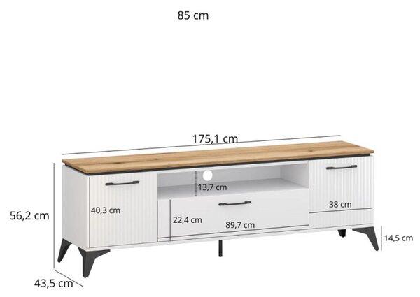 Comoda TV sufragerie VELUTTO, alb/stejar, PAL, 175x44x56 cm