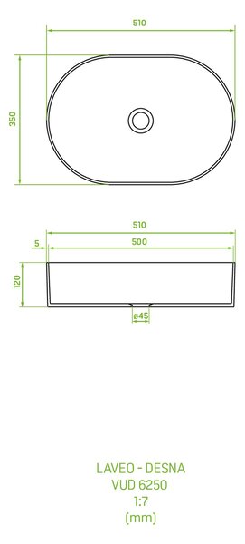 Laveo Desna lavoar 50x35 cm ovale de blat alb luciu VUD6250