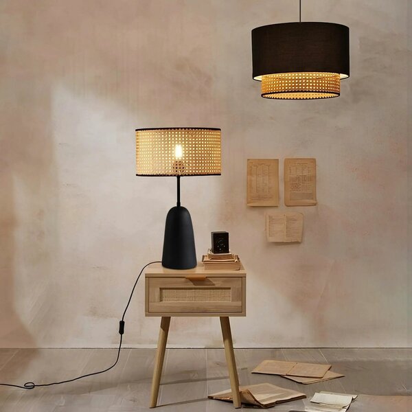 Set lustra si lampa AYD-3742, negru/bej, metal/ratan