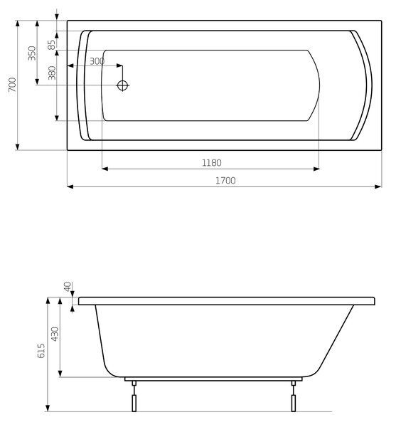 Roca Linea cada dreptunghiulară 170x70 cm alb A24T034000