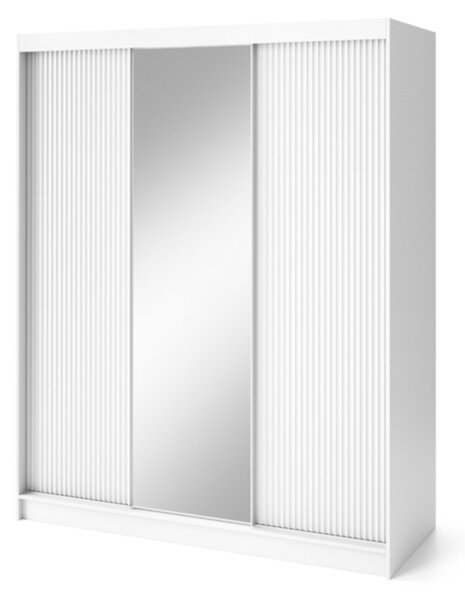 Dulap cu ușă glisantă BIAMO 3 cu oglindă, 180x220x60, alb/alb mat