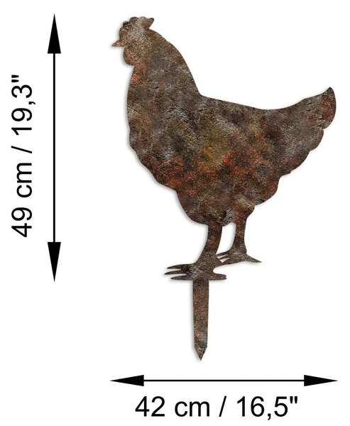 Decoratiune gradina CHICKEN A-01, maro, metal, 42x49 cm