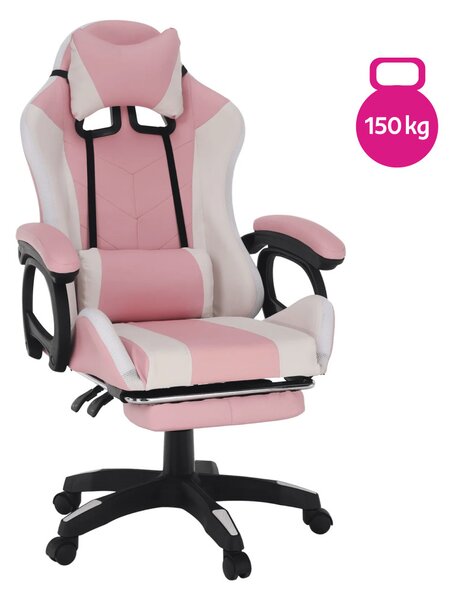 Fotoliu birou Juventa (cu RGB iluminat LED) (roz + alb). 1040137