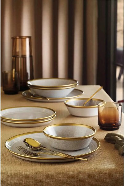 Set de cina FRZ08YS856A14520, 8 piese, gri/auriu, portelan