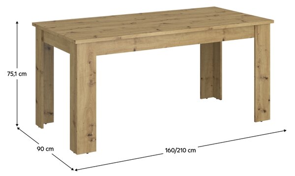 Masă de sufragerie extensibilă 160 IRON (stejar artisan) (pentru 6-8 persoane). 1091461