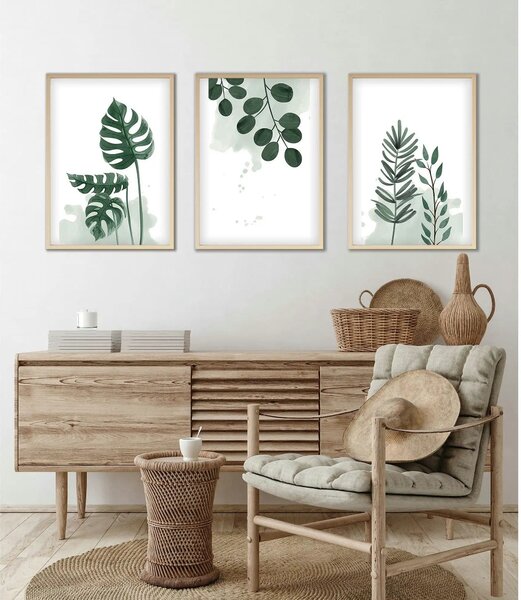 Set 3 tablouri HUHU193, verde, 20x30 cm