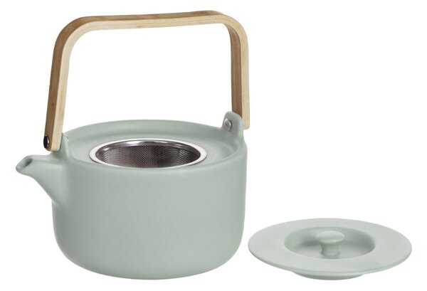 Ceainic din Ceramica cu infuzor metalic si maner Bambus, NATURAL MINT, 800ml