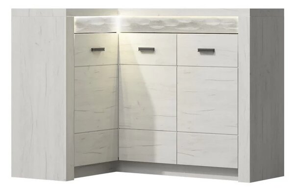 Comodă de colț Nadenas N15 O (Stejar craft Alb) (cu iluminat LED alb). 1104885