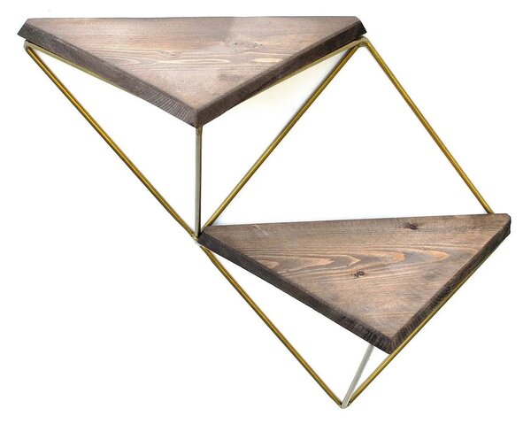 Set 2 polite WR075, stejar inchis/auriu, lemn/metal, 30x13x33 cm