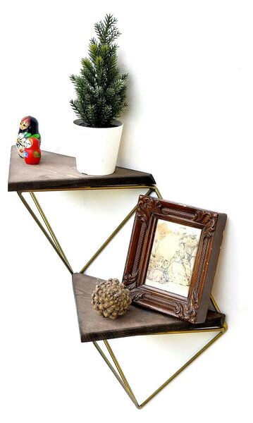 Set 2 polite WR075, stejar inchis/auriu, lemn/metal, 30x13x33 cm