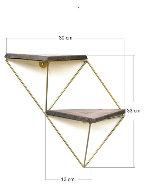 Set 2 polite WR075, stejar inchis/auriu, lemn/metal, 30x13x33 cm