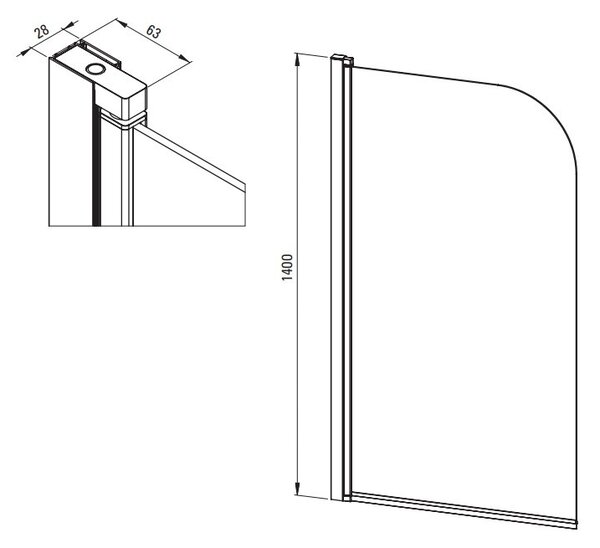 Paravan pentru cadă finisaj crom 80x140 cm KTJ_076P