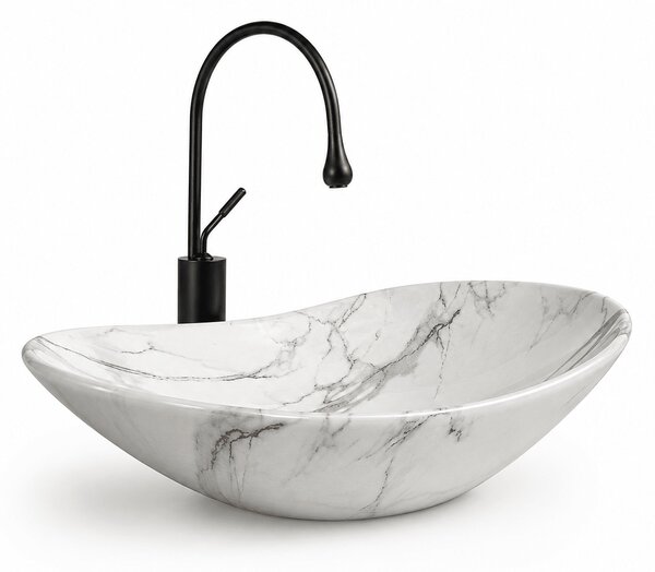 Lavoar baie oval pe blat design marmura alb 8060M