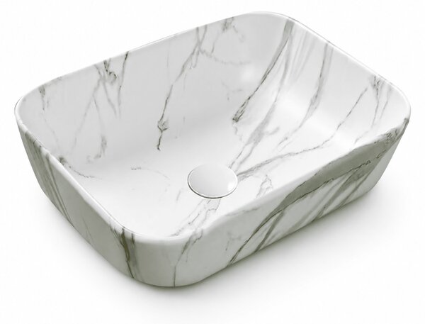 Lavoar baie pe blat rectangular marmorat Alb, 8509MA