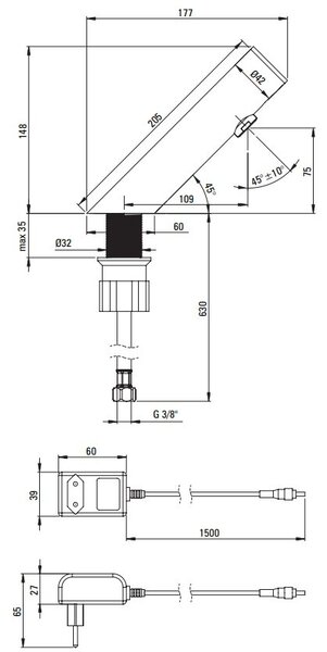 SENSE Baterie pentru Chiuvetă, Fără Contact Direct, Fără Sistem de Reglare a Temperaturii - 230/6V - BQR_N28V