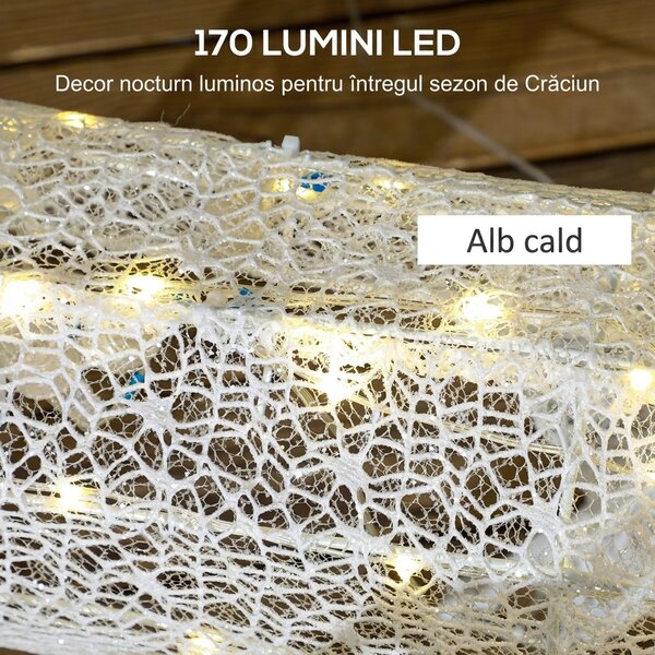 Outsunny Ren de Crăciun Iluminat Con Slitta Con 170 Led, Alb E Roșu | Aosom Romania