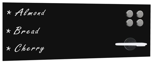 Tablă magnetică de perete neagră, sticlă, 60 x 20 cm