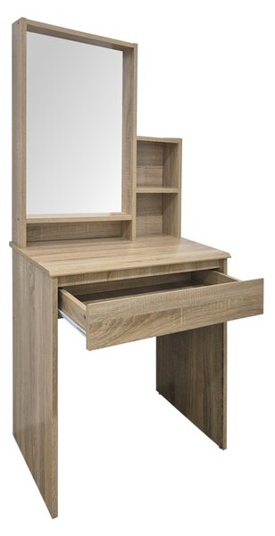 Set 2 bucati Masa de machiaj cu taburet, Larnia, Stejar, 40x65x142 cm