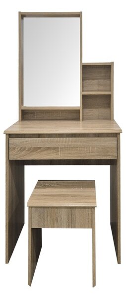 Set 2 bucati Masa de machiaj cu taburet, Larnia, Stejar, 40x65x142 cm