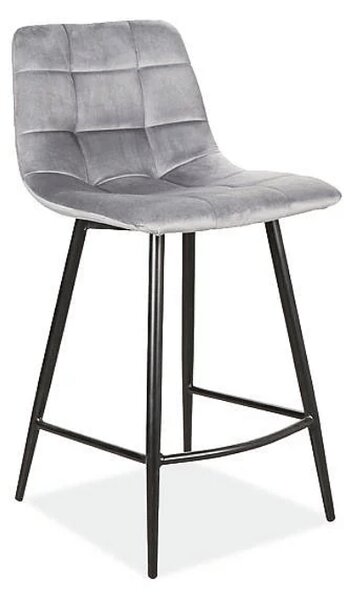 Scaun de bar gri MILA VELVET cu picioare negre
