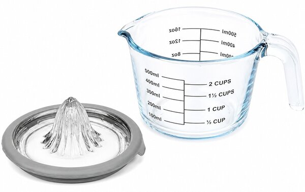 Cana gradata de masurare Pufo din sticla cu maner si storcator pentru citrice, 500 ml