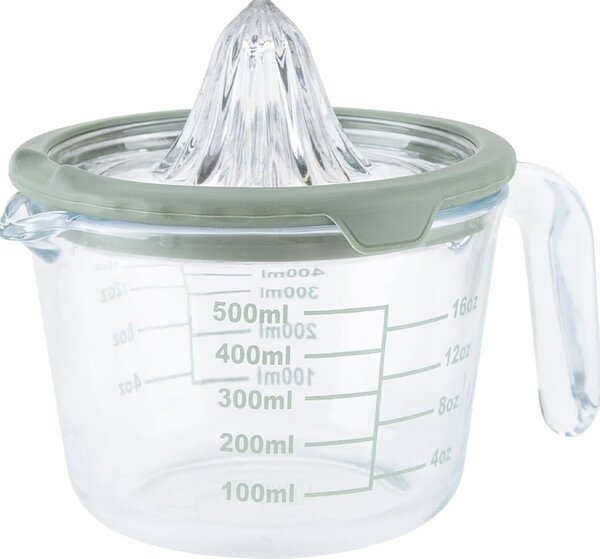 Cana gradata de masurare Pufo din sticla cu maner si storcator pentru citrice, 500 ml, transparent