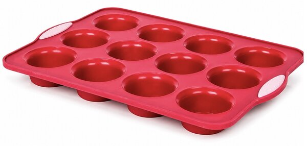 Forma de silicon Pufo Muffin cu 12 cavitati pentru preparare muffin, prajituri, torturi, roz