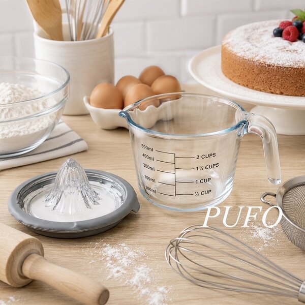 Cana gradata de masurare Pufo din sticla cu maner si storcator pentru citrice, 500 ml