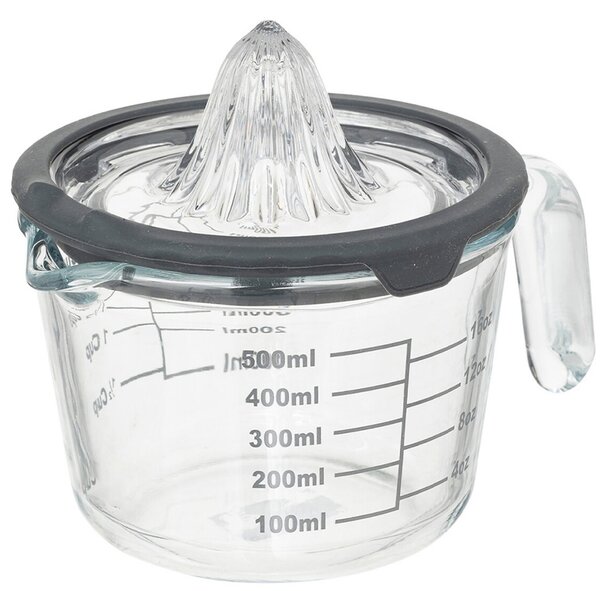 Cana gradata de masurare Pufo din sticla cu maner si storcator pentru citrice, 500 ml