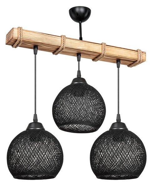 Lustra cu trei lumini PWL-1120, E27 negru-natural, 50x20x63 cm