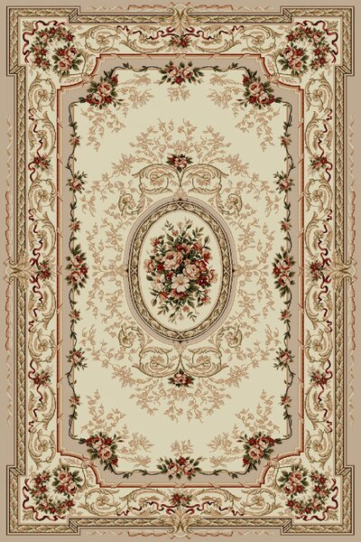 Covor Clasic Sufragerie, Model Lotos 568 100, Bej Dreptunghi, Crem, 50x80