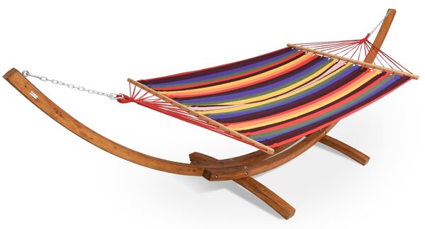 Hamac de grădină cu suport din lemn Kiwi Garden Point cu dungi colorate