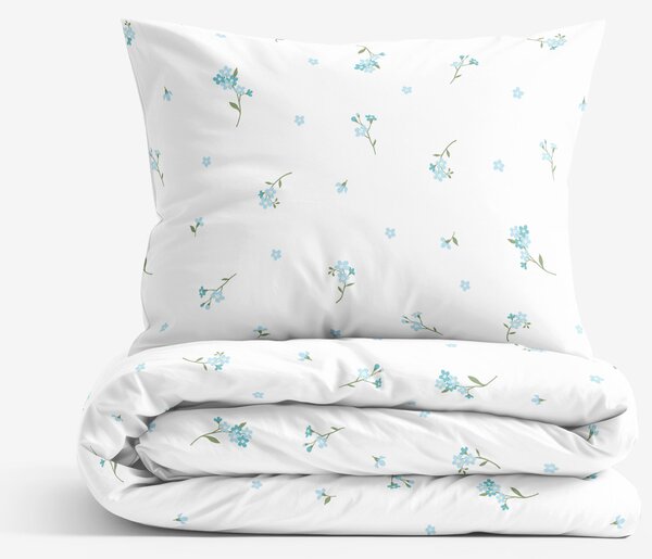 Goldea lenjerie de pat 100% bumbac - flori de nu-mă-uita 160 x 200 și 2buc 50 x 70 cm