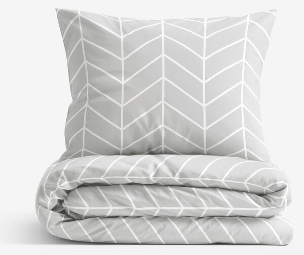 Goldea lenjerie de pat 100% bumbac - zig-zag alb pe gri 150 x 200 și 50 x 60 cm