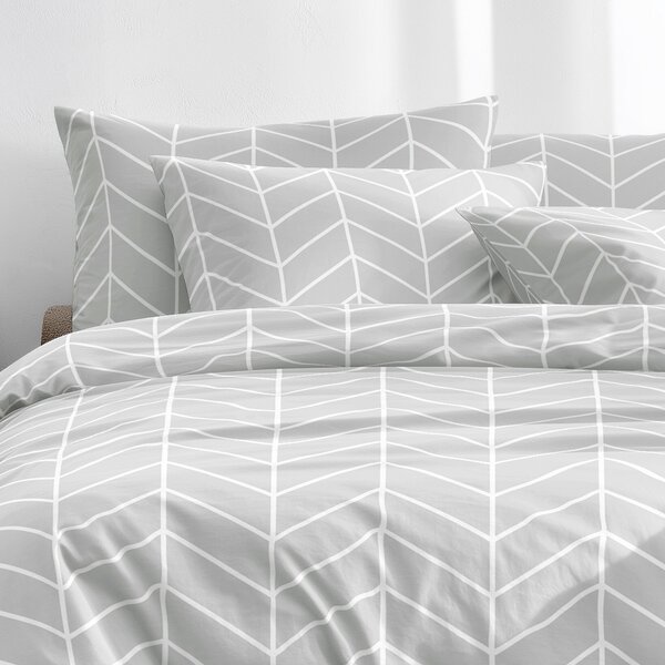 Goldea lenjerie de pat 100% bumbac - zig-zag alb pe gri 150 x 200 și 50 x 60 cm