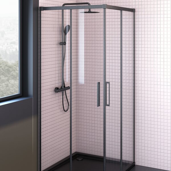 Oltens Breda cabină de duș 90x90 cm pătrat negru mat/sticlă transparentă 20006300