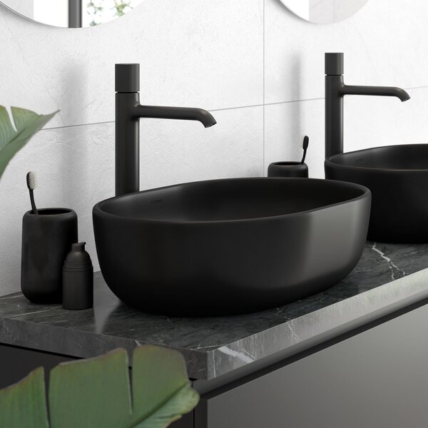Oltens Hamnes lavoar 49x39.5 cm ovale de blat negru mat 40300300