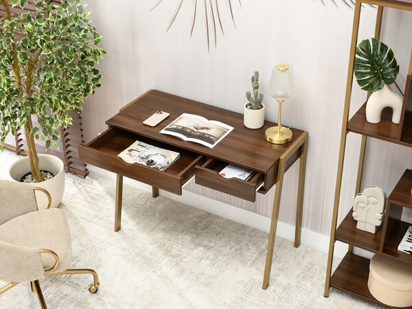 Masă PC Land (nuc + auriu). Promo -16%. 1109778