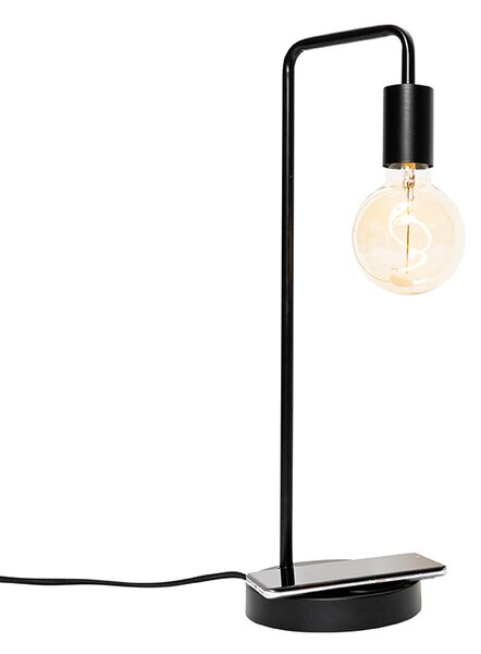 Moderne zwarte tafellamp met draadloos opladen - Facil