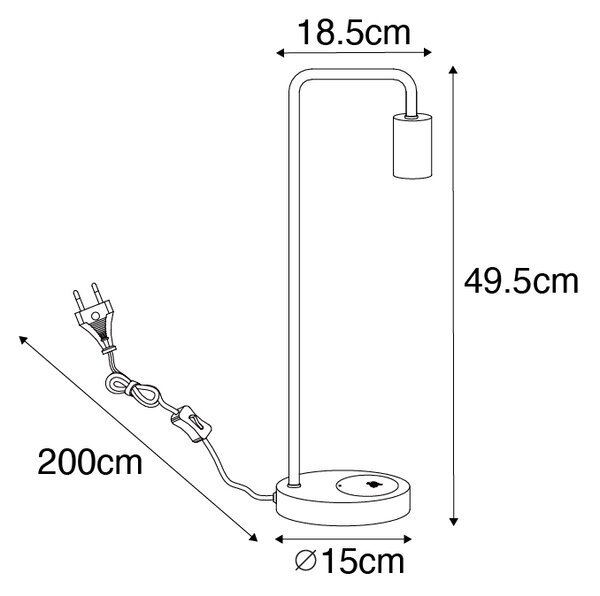 Lampă de masă modernă neagră cu încărcare wireless - Facil