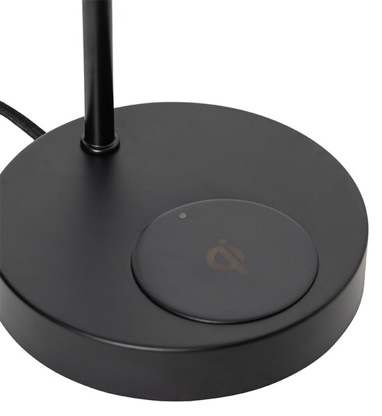 Lampă de masă modernă neagră cu încărcare wireless - Facil