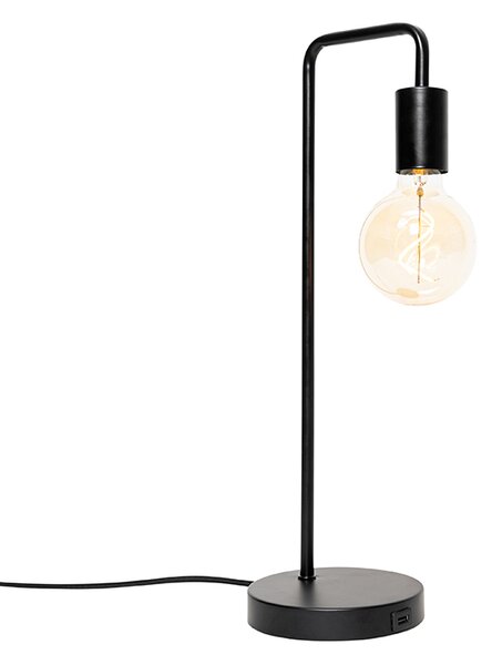 Moderne zwarte tafellamp met usb - Facil