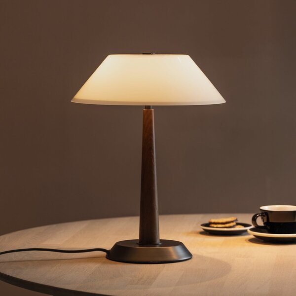 Globen Lighting Lampa de masă Ligna, înălțime 39 cm, alb/bronz/stejar, Lemn, Camera de zi / sufragerie, Metal, Design
