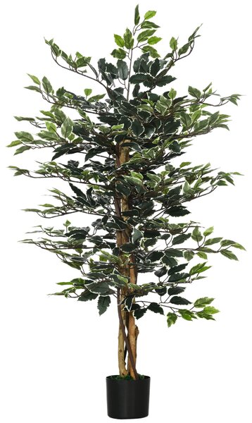 HOMCOM Ficus Artificial Înalt 130 cm cu 702 Frunze Colorate în Ghiveci, Decor Interior și Exterior, Verde Multicolor | Aosom Romania