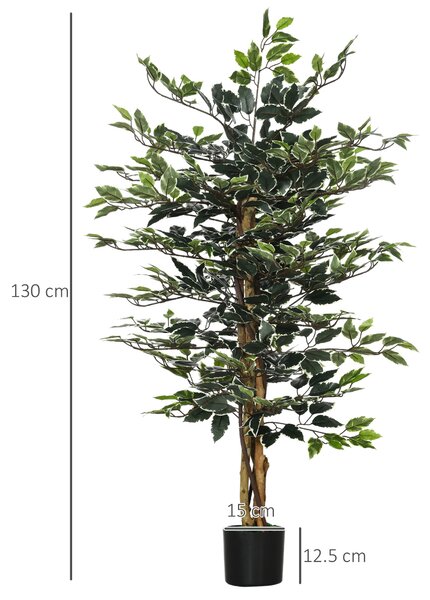 HOMCOM Ficus Artificial Înalt 130 cm cu 702 Frunze Colorate în Ghiveci, Decor Interior și Exterior, Verde Multicolor | Aosom Romania