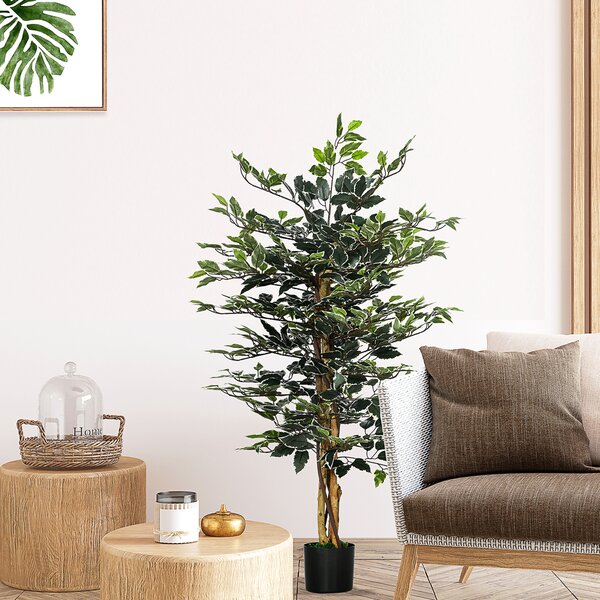 HOMCOM Ficus Artificial Înalt 130 cm cu 702 Frunze Colorate în Ghiveci, Decor Interior și Exterior, Verde Multicolor | Aosom Romania