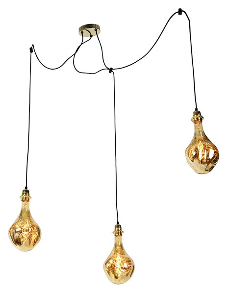 Hanglamp goud 3-lichts incl. LED amber dimbaar - Cava Luxe