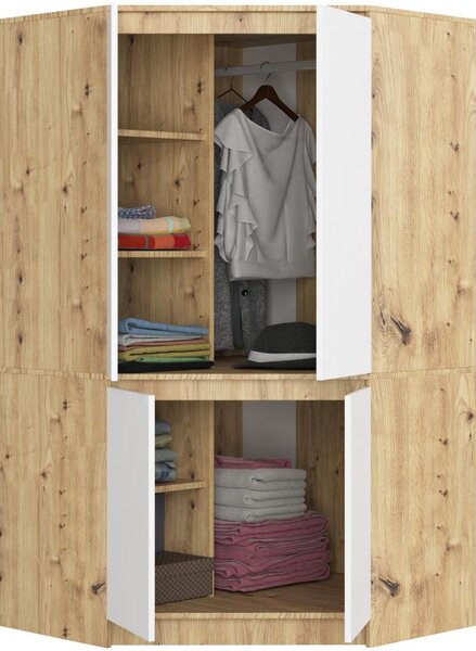 Dulap de haine de colț Sumergible (stejar artisan + alb). Promo -16%. 1117400