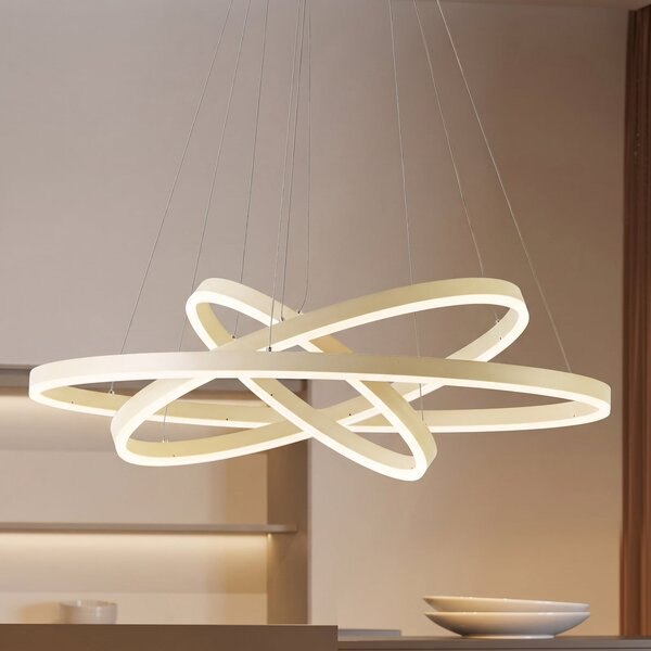 Arcchio Lampă suspendată LED Albiona, bej, 3 inele, Ø 80 cm, reglabil, Bej, Camera de zi / sufragerie, Metal, Modern